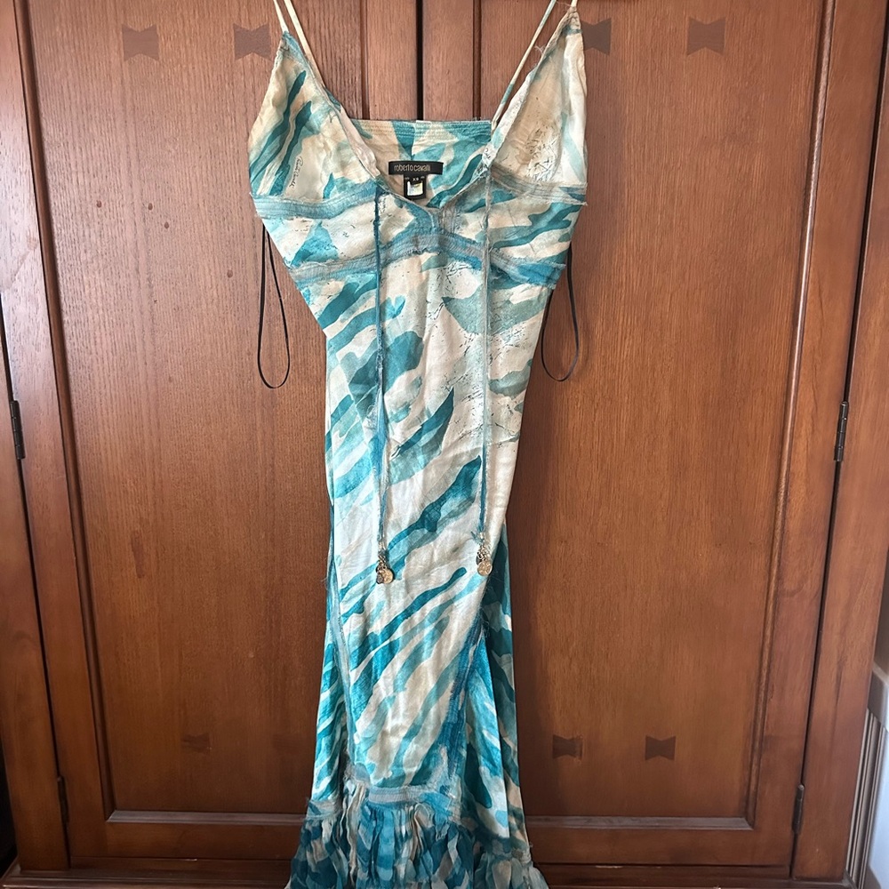 Roberto Cavalli Elegant Blue and Cream Dress